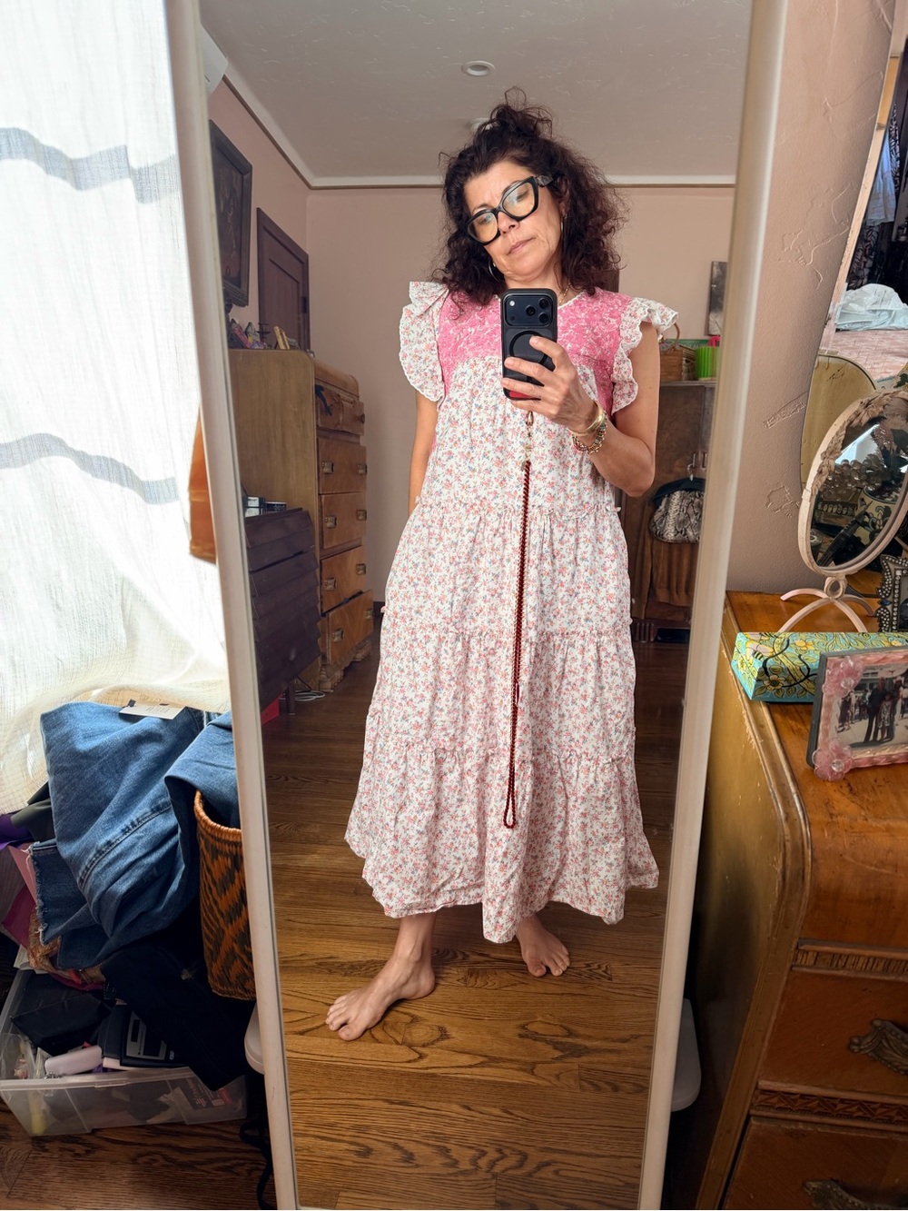 Pink Floral Tiered Sundress with Ruffle Sleeves